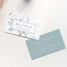 Airy Greenery And Gold Leaf Business Card at Zazzle