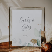Airy Greenery and Gold Leaf Cards and Gifts Sign