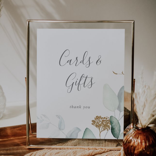 Airy Greenery and Gold Leaf Cards and Gifts Sign (Creator Uploaded)