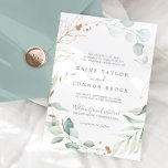Airy Greenery and Gold Leaf Formal Wedding Invitation<br><div class="desc">This airy greenery and gold leaf formal wedding invitation is perfect for a modern wedding. The elegant botanical design features light and airy watercolor eucalyptus accented with whimsical gold glitter leaves.</div>