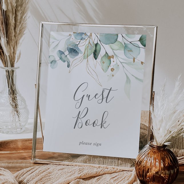 Airy Greenery and Gold Leaf Guest Book Sign (Creator Uploaded)