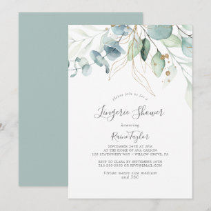 Airy Greenery and Gold Leaf Lingerie Shower Invitation