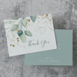 Airy Greenery and Gold Leaf Thank You Card<br><div class="desc">This airy greenery and gold leaf thank you card is perfect for a modern wedding. The elegant botanical design features light and airy watercolor eucalyptus accented with whimsical gold glitter leaves. Personalize the back of the card with your names, and a thank you message. Alternatively, leave the thank you message...</div>