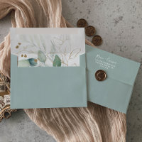 Airy Greenery and Gold Leaf Wedding Invitation