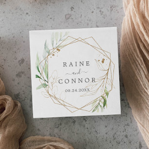 Airy Greenery and Gold Leaf Wedding Napkin