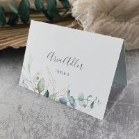 Airy Greenery and Gold Leaf Wedding Place Cards