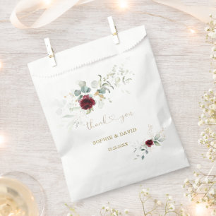 Airy Greenery Burgundy Floral Gold Wedding  Favour Bags