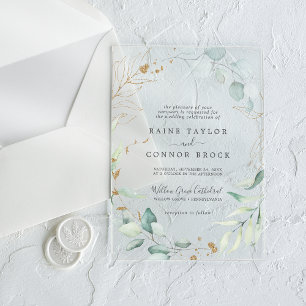 Airy Greenery Gold Leaf Botanical Modern Wedding Acrylic Invitations