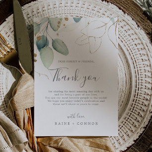 Airy Greenery & Gold Leaf Thank You Reception Card