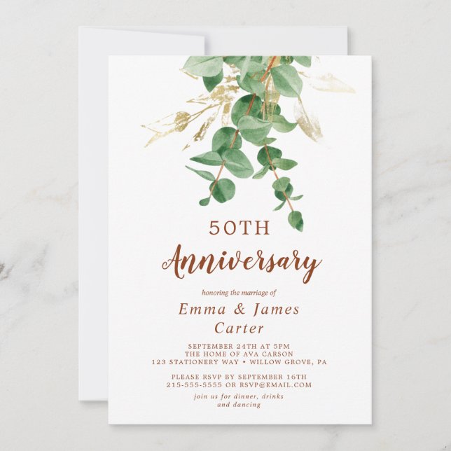 Airy Greenery & Gold Leaf "We Do Again" Vow Renewa Invitation (Front)