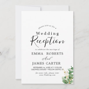 Airy Greenery & Gold Leaf Wedding Reception  Invitation