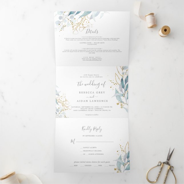 Airy Greenery | Leaf Back Wedding All In One  Tri-Fold Programme (Inside)