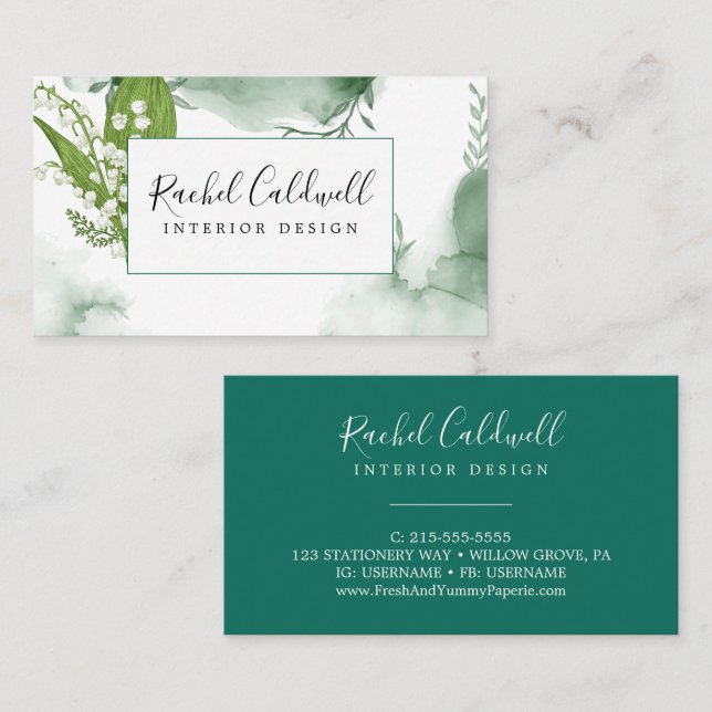 Airy Greenery Leaf_White Flower Business Card (Front/Back)