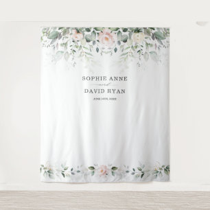 Airy Greenery Pink Floral Gold Wedding Photo Prop  Tapestry