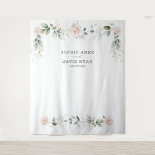 Airy Greenery Pink Floral Gold Wedding Photo Prop  Tapestry