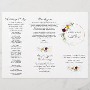 Airy Greenery Sunflowers Burgundy Fall Wedding Flyer