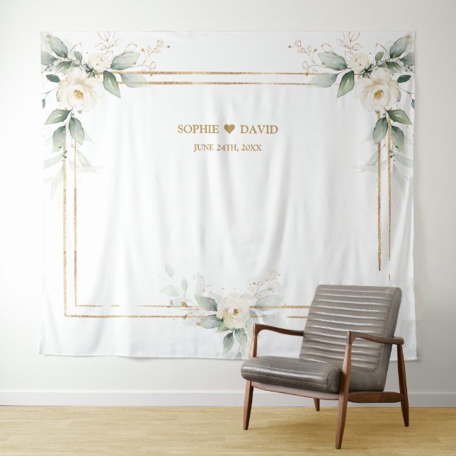Airy Greenery White Floral Photo Prop Wedding  Tapestry (In Situ (Horizontal))