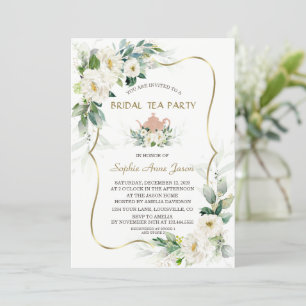 Airy Greenery White Flowers Gold Bridal Shower Invitation