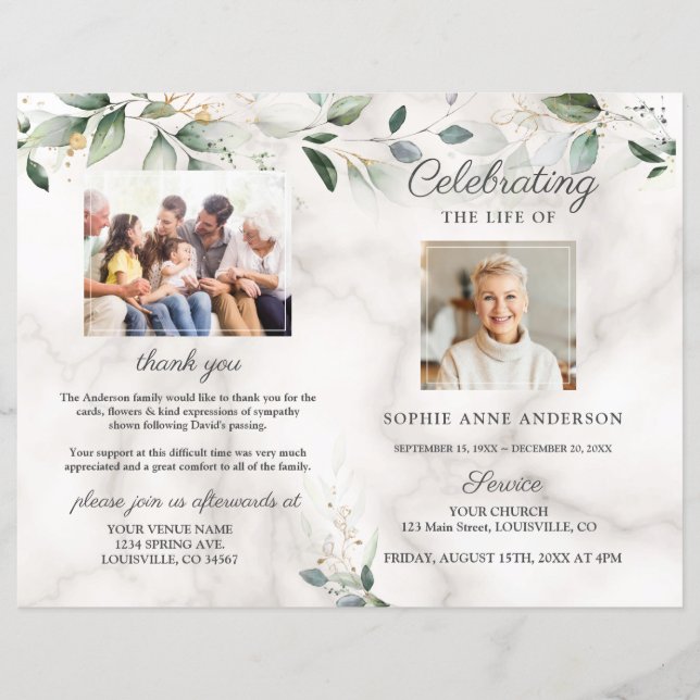 Airy Leaves Memorial Funeral Service Photo Program (Front)