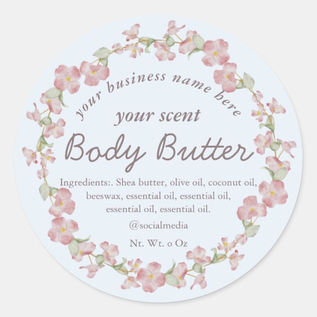 Airy light pink Dogwood wreath body butter Classic Round Sticker (Front)