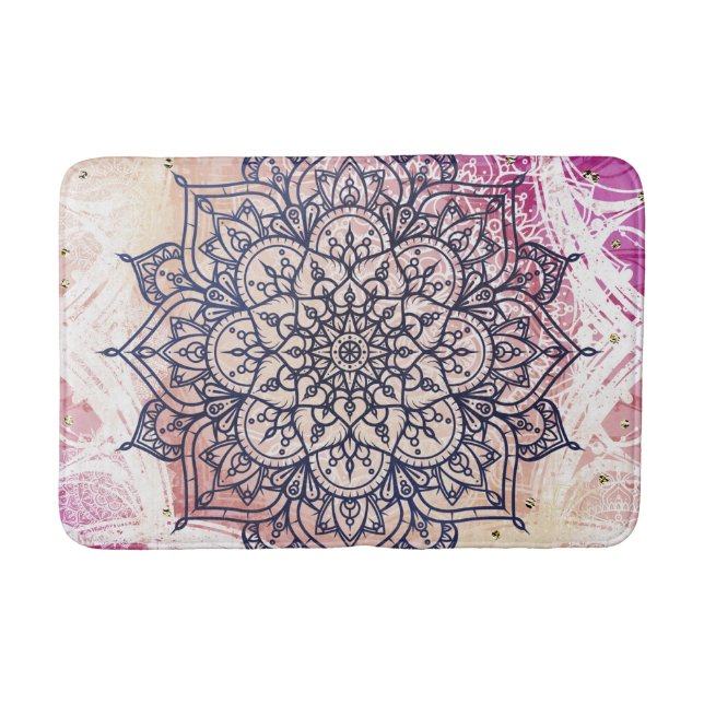 Airy Mandala Happy Pink Purple Yellow Blue & Gold Bath Mat (Front)