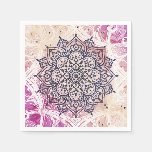 Airy Mandala Happy Pink Purple Yellow Blue & Gold Napkin (Front)