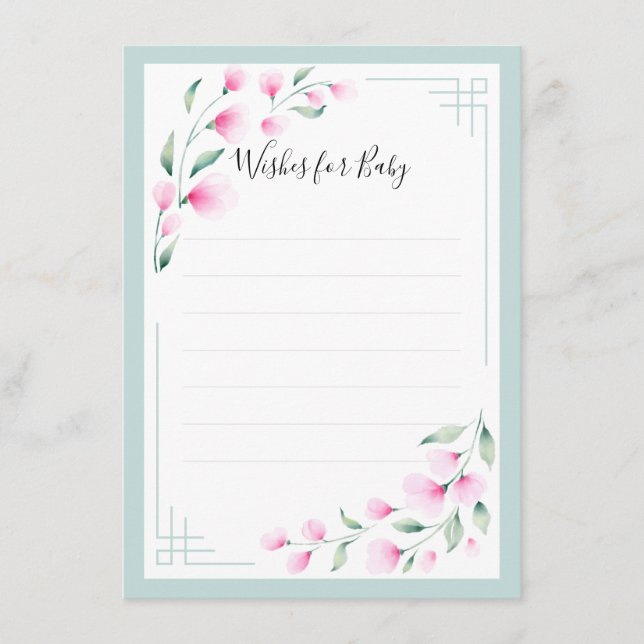 Airy Pink Green Mint Watercolor Wishes Advice Card (Front)