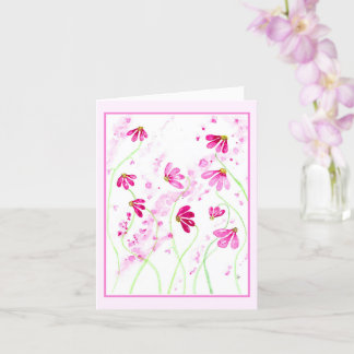 Airy Pink-Red Flowers Watercolor Art Card