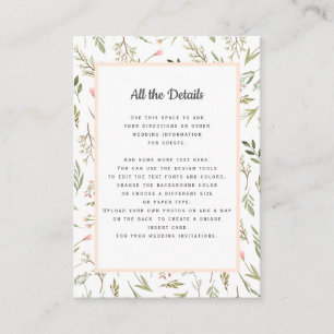 Airy  Pink Wildflower WEDDING Details Directions Enclosure Card
