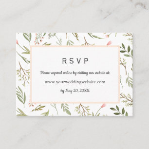 Airy Pink wildflowers Wedding  RSVP Online Website Business Card