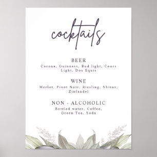 Airy Purple and Green Floral, Party Drink Menu Poster
