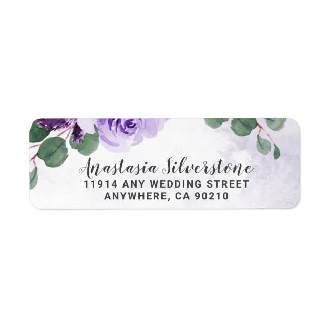 Airy Purple and Silver Floral Boho Wedding Address (Front)