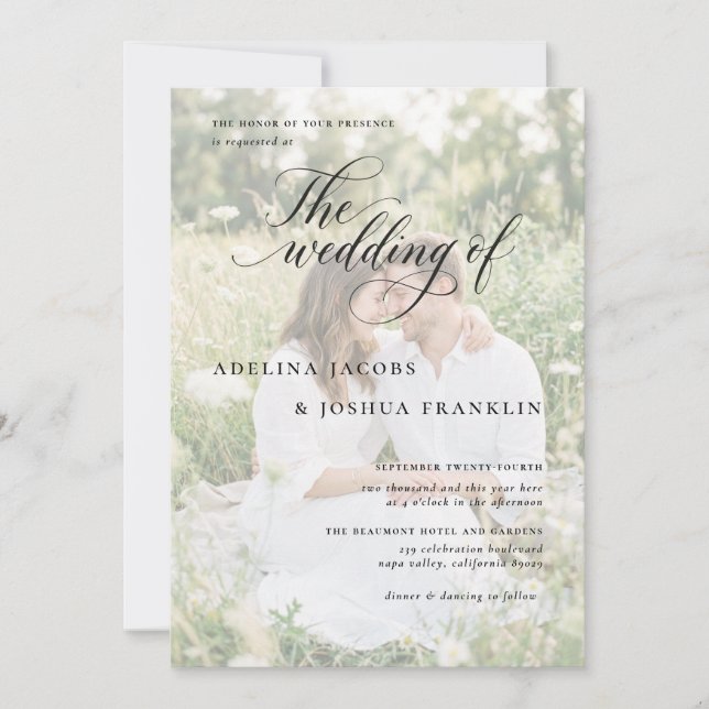 Airy Romantic Wedding Invitation Photo Card (Front)