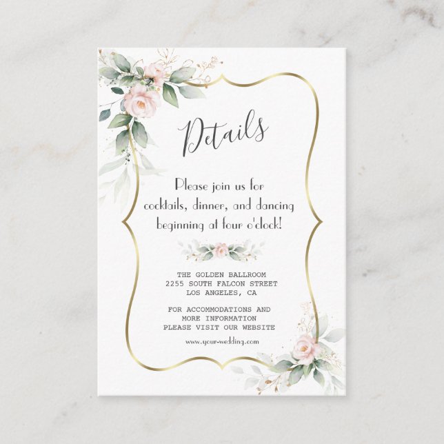 Airy Watercolor Greenery Floral Wedding Details Enclosure Card (Front)