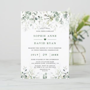 Airy Watercolour Greenery Gold Wedding Invitation