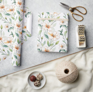 Airy White Flowers Pattern Spring Floral Meadow Wrapping Paper