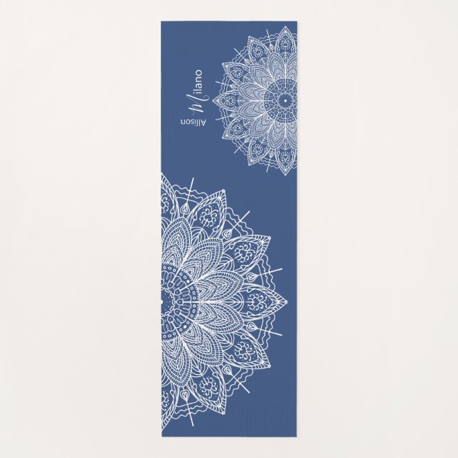 Airy White Mandalas Blue Personalised Prayer Or Yoga Mat (Front)