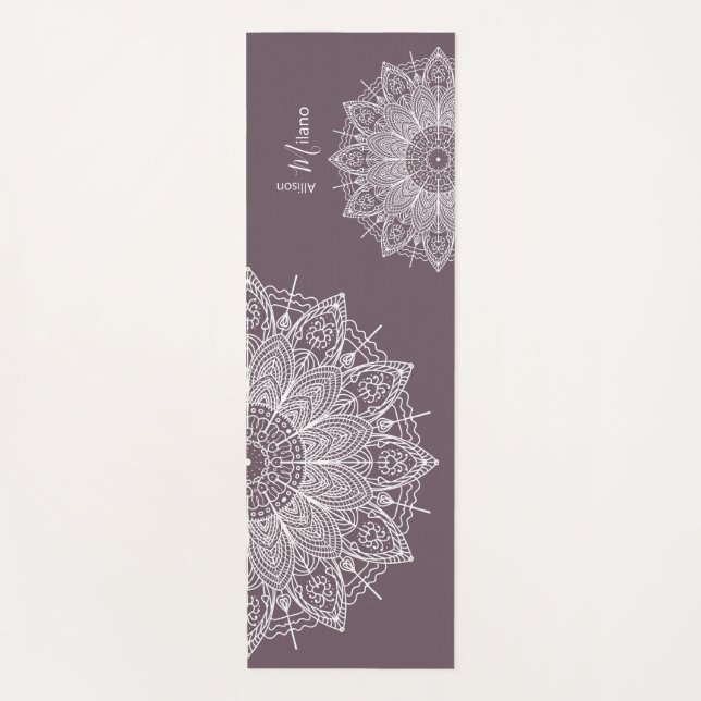 Airy White Mandalas Over Muted Purple Personalised Yoga Mat (Front)
