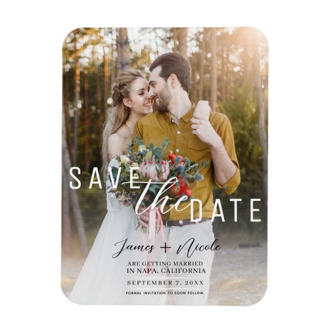 Airy White Overlay Photo Save the Date Wedding Magnet (Vertical)