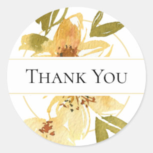 Airy Yellow Watercolor Floral Thank You Classic Round Sticker