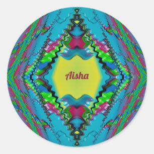 AISHA ~ Black Pink Blue and Yellow Fractal ~ Class Classic Round Sticker