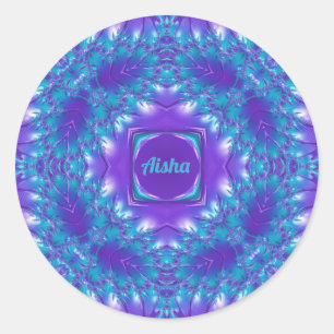 AISHA ~ WOW PRETTY 3D! Aqua, Purple and White ~ Classic Round Sticker