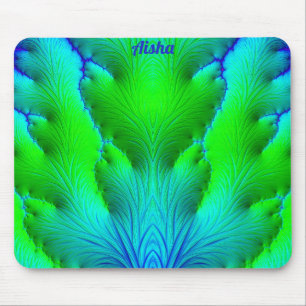 AISHA ~ Zany Hot Shades of Green and Blue Fractal Mouse Mat