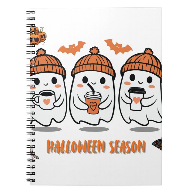 aison Halloween – fantômes café mignons Notebook (Front)