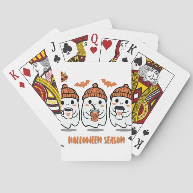 aison Halloween – fantômes café mignons Playing Cards (Back)