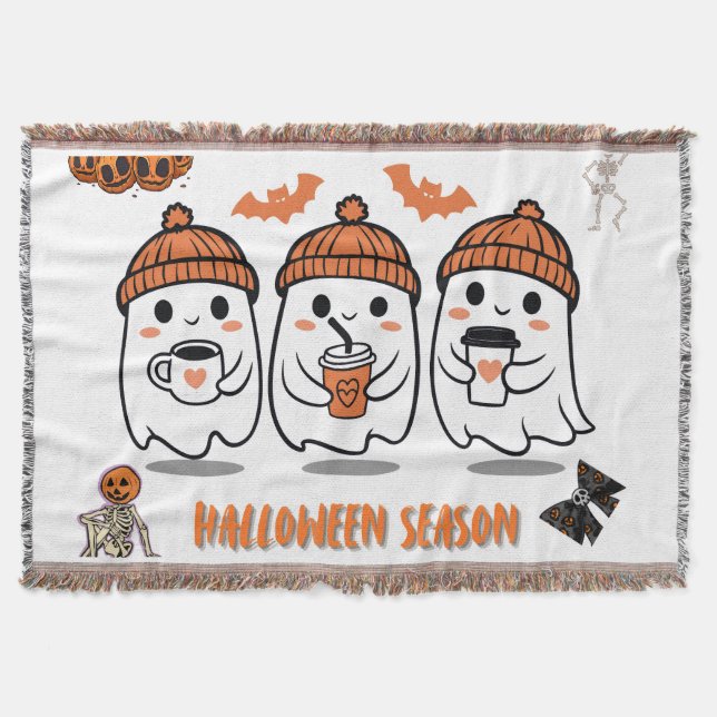 aison Halloween – fantômes café mignons Throw Blanket (Front)