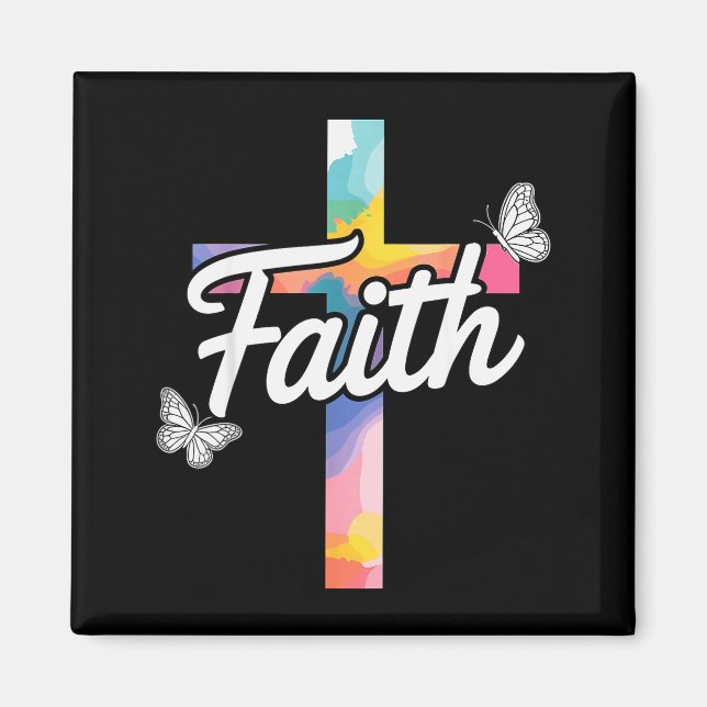 Aith Cross With Butterflies Christian  Magnet (Front)
