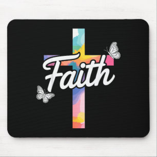 Aith Cross With Butterflies Christian Mouse Mat