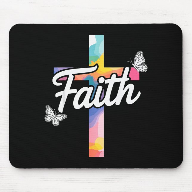 Aith Cross With Butterflies Christian  Mouse Mat (Front)