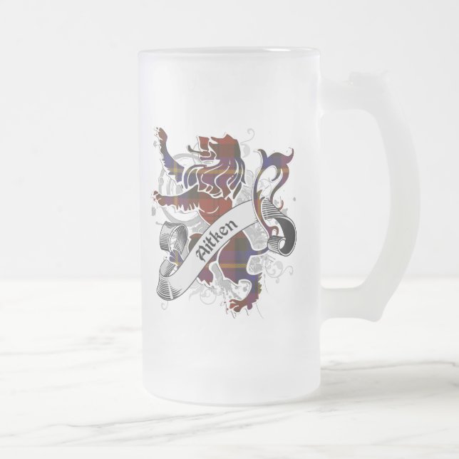 Aitken Tartan Lion Frosted Glass Beer Mug (Right)